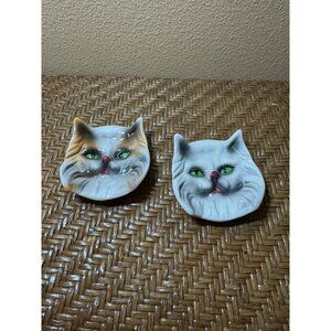 Vintage  Fashion Decor Cat Face Wall Plaques Trinket Plate 3D Set Of 2